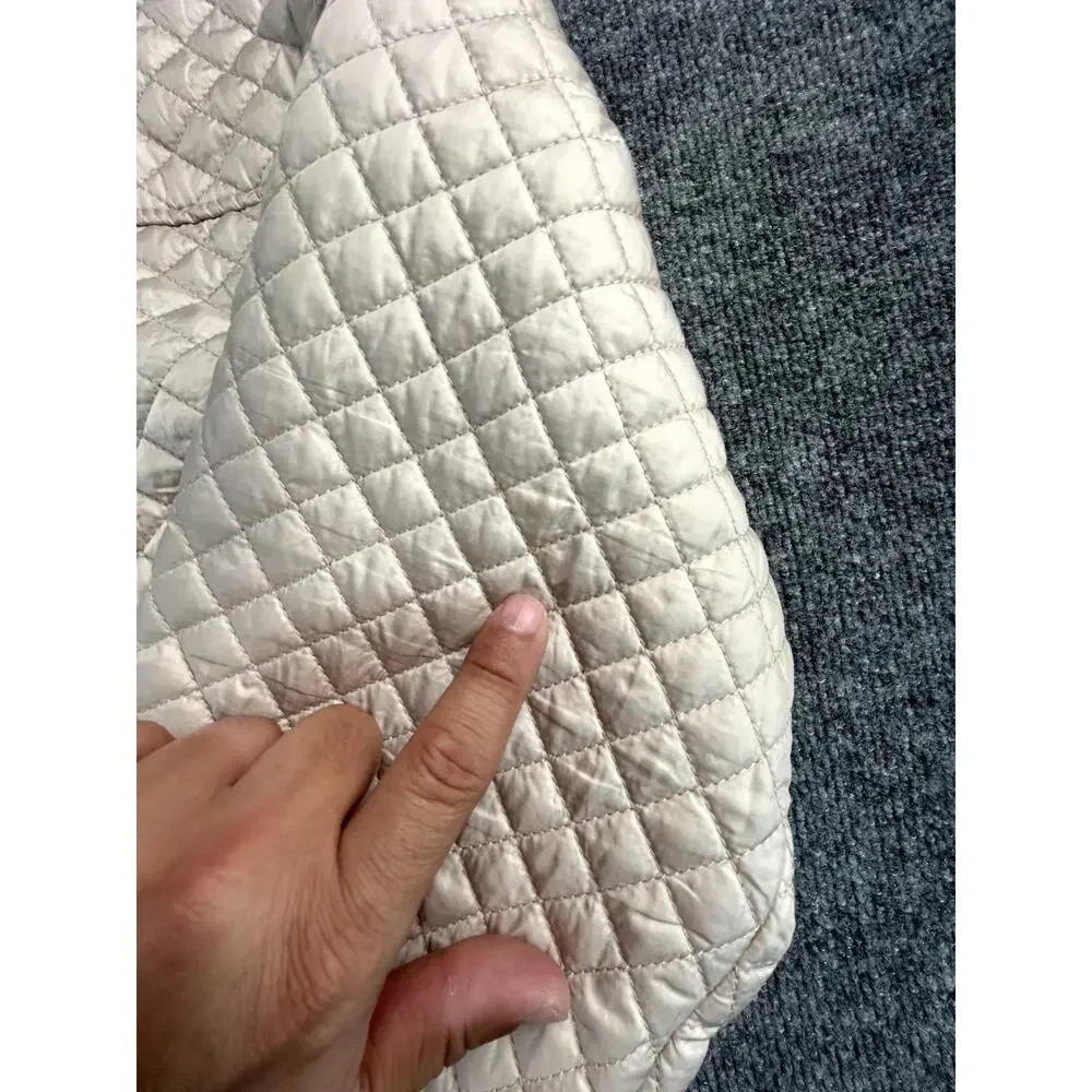 Cisono Los Angeles WM Quilted Puffer Jacket Beige Cropped Zip Coat Size Large - Picture 9 of 9